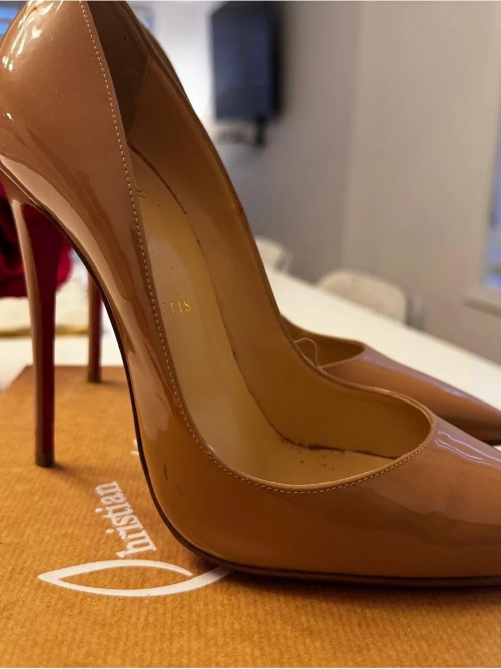 Christian Louboutin Patent Camel Pointed-Toe Pumps